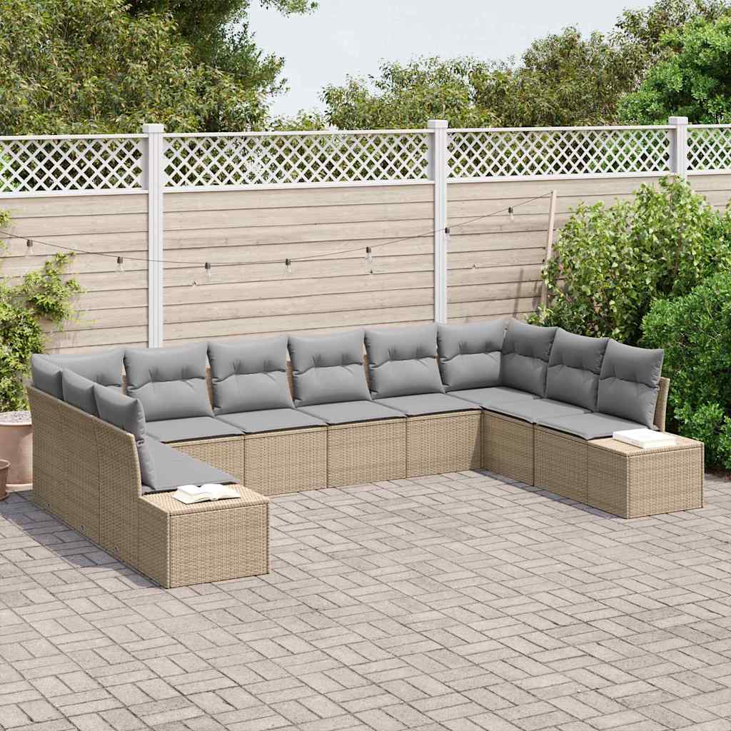 Garten-Sofa-Set 10 pcs Beige und Hellgrau 344 x 209 x 85 cm