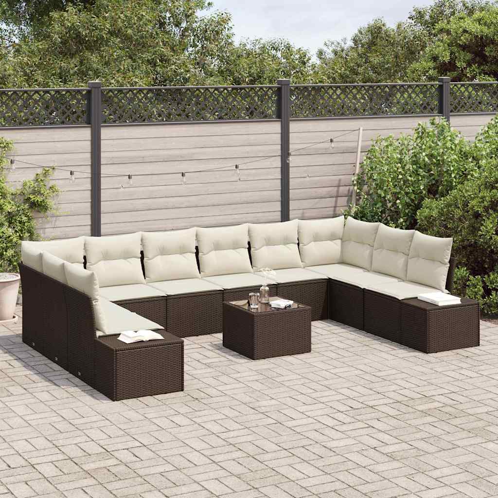Garten-Sofa-Set 11 pcs Braun und Creme 344 x 209 x 85 cm
