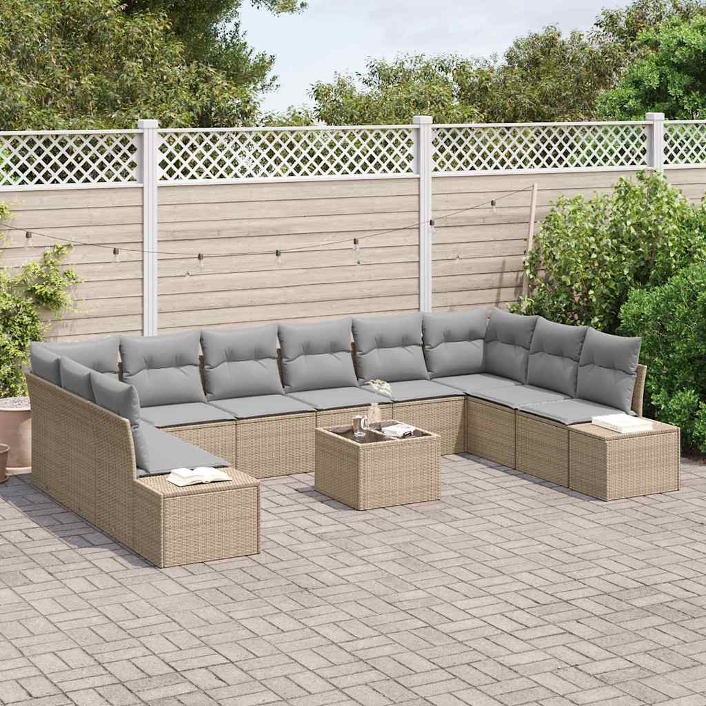 Garten-Sofa-Set 11 pcs Beige und Hellgrau 344 x 209 x 85 cm