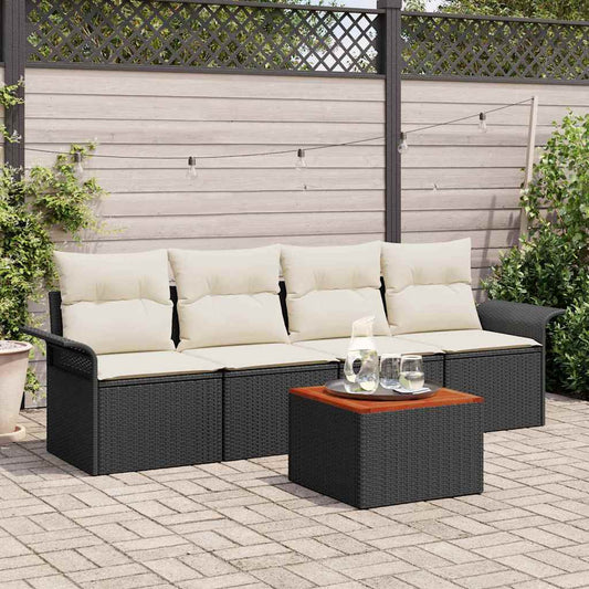 Garten-Sofa-Set mit Kissen 5 pcs Schwarz, Creme 55 x 55 x 37 cm