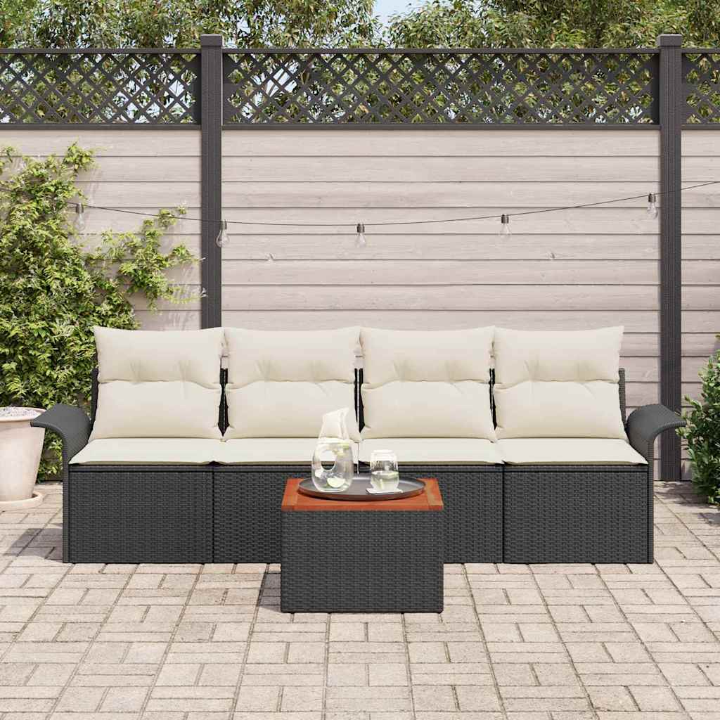 Garten-Sofa-Set mit Kissen 5 pcs Schwarz, Creme 55 x 55 x 37 cm