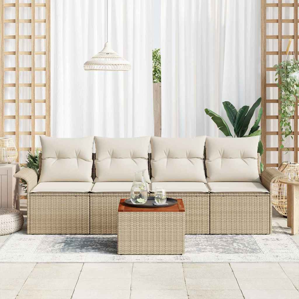 Garten-Sofa-Set mit Kissen 5 pcs Beige, Creme 55 x 55 x 37 cm