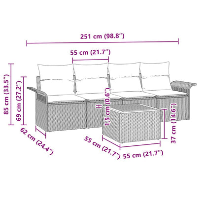 Garten-Sofa-Set mit Kissen 5 pcs Schwarz 55 x 55 x 37 cm