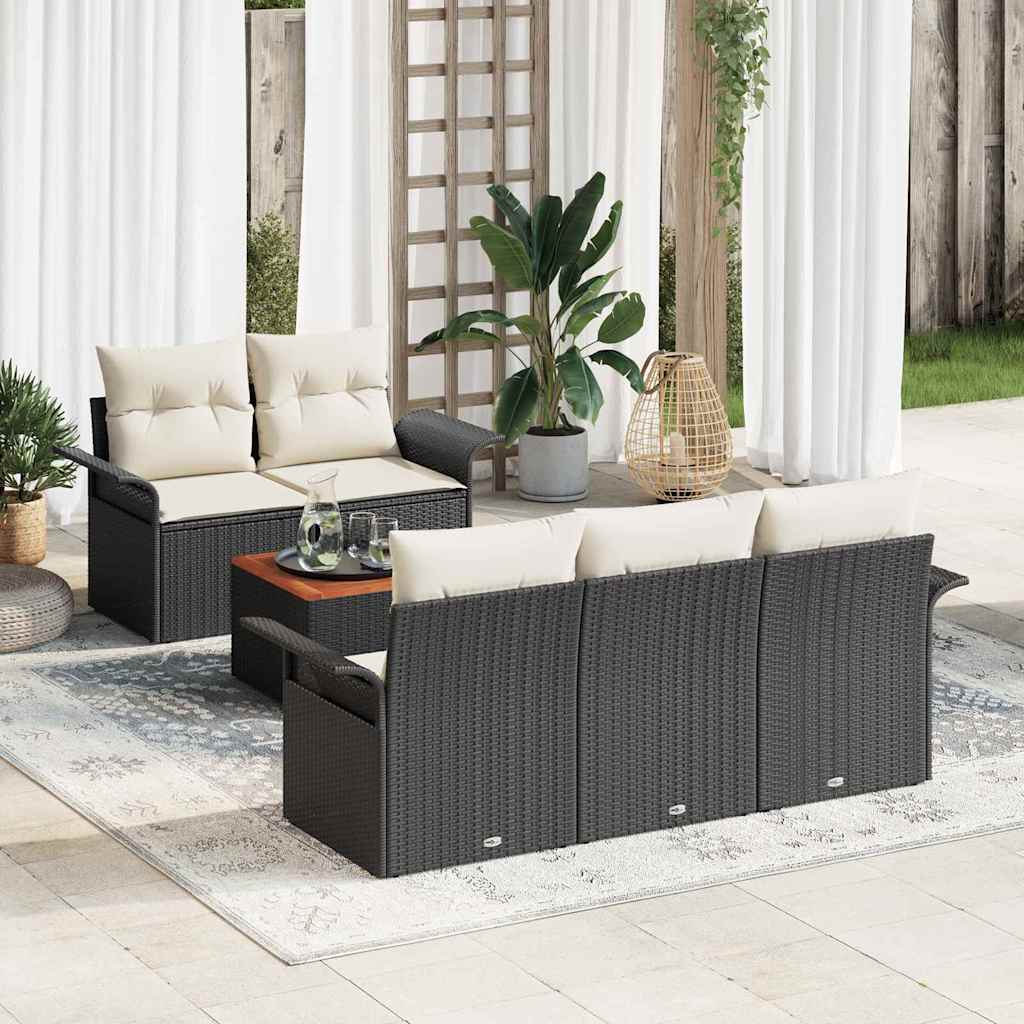 Garten-Sofa-Set mit Kissen 6 pcs Schwarz, Creme 55 x 55 x 37 cm