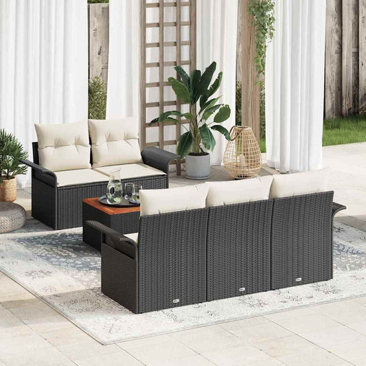 Garten-Sofa-Set 6 pcs Schwarz und Creme 55 x 55 x 37 cm