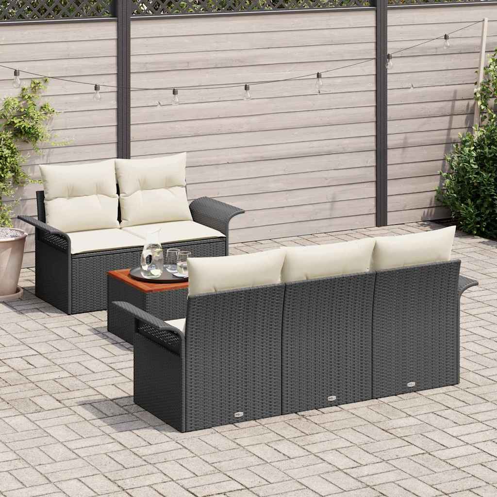 Garten-Sofa-Set mit Kissen 6 pcs Schwarz, Creme 55 x 55 x 37 cm