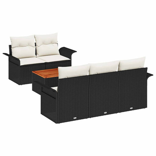Garten-Sofa-Set 6 pcs Schwarz und Creme 55 x 55 x 37 cm