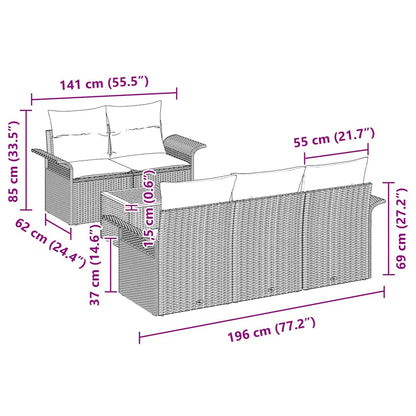 Garten-Sofa-Set 6 pcs Schwarz und Creme 55 x 55 x 37 cm