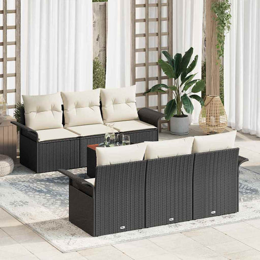 Garten-Sofa-Set mit Kissen 7 pcs Schwarz, Creme 55 x 55 x 37 cm