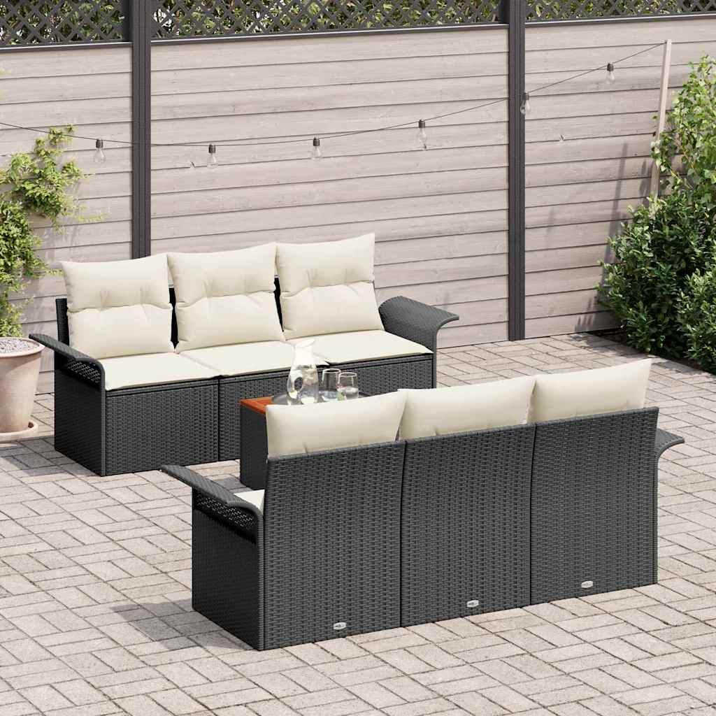 Garten-Sofa-Set 7 pcs Schwarz und Creme 55 x 55 x 37 cm
