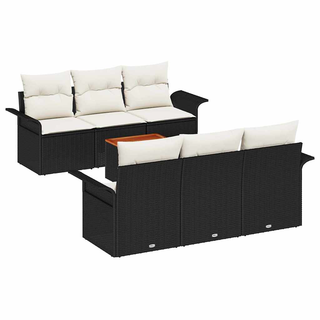 Garten-Sofa-Set 7 pcs Schwarz und Creme 55 x 55 x 37 cm