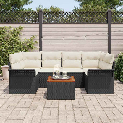 Garten-Sofa-Set mit Kissen 7 pcs Schwarz, Creme 55 x 55 x 37 cm