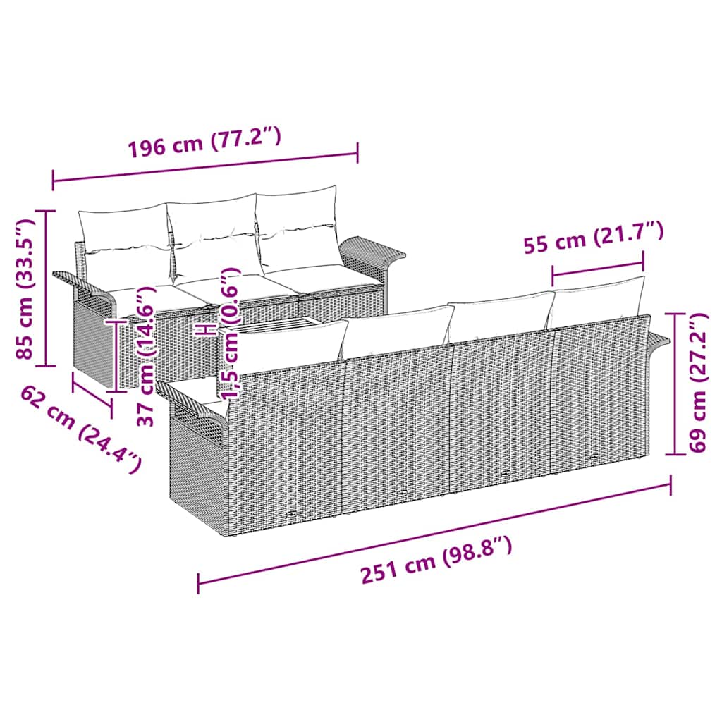 Garten-Sofa-Set mit Kissen 8 pcs Schwarz, Creme 55 x 55 x 37 cm