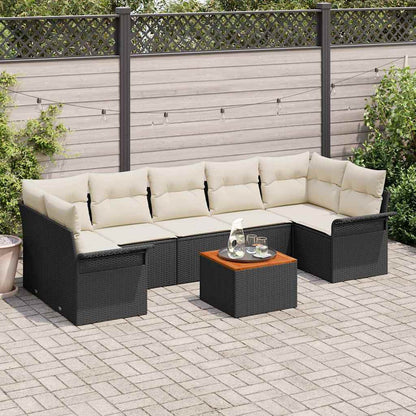 Garten-Sofa-Set mit Kissen 8 pcs Schwarz, Creme 55 x 55 x 37 cm