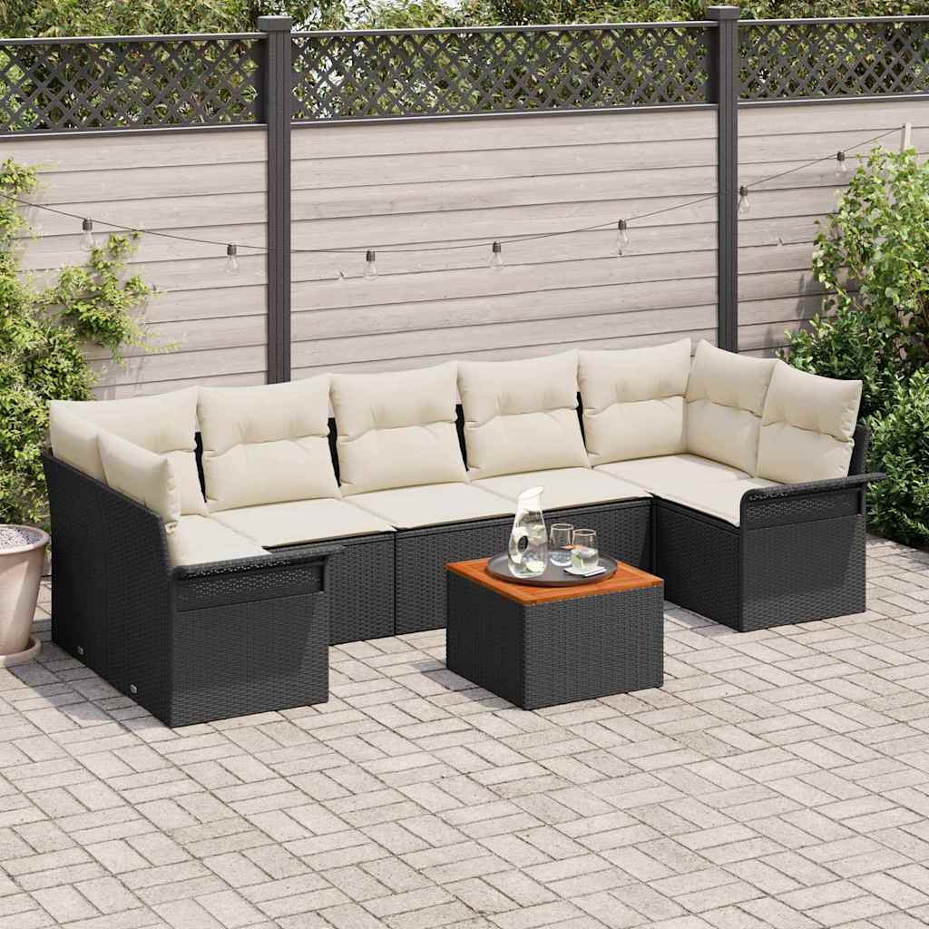 Garten-Sofa-Set 8 pcs Schwarz und Creme 55 x 55 x 37 cm