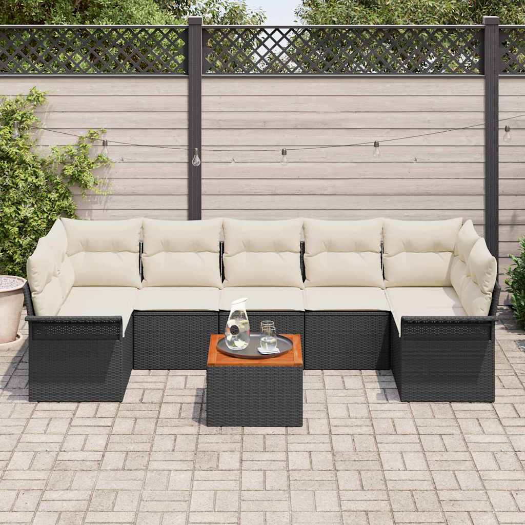 Garten-Sofa-Set mit Kissen 8 pcs Schwarz, Creme 55 x 55 x 37 cm
