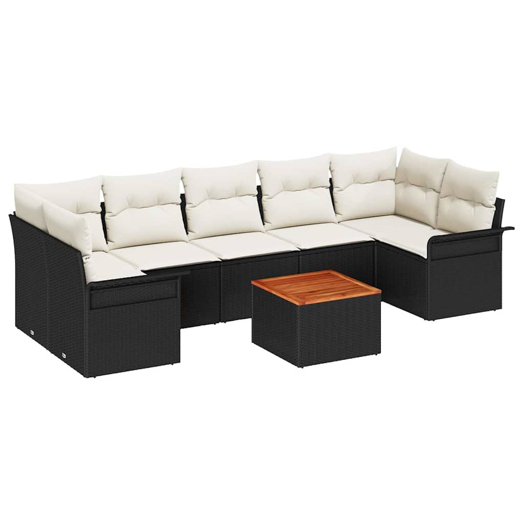 Garten-Sofa-Set 8 pcs Schwarz und Creme 55 x 55 x 37 cm