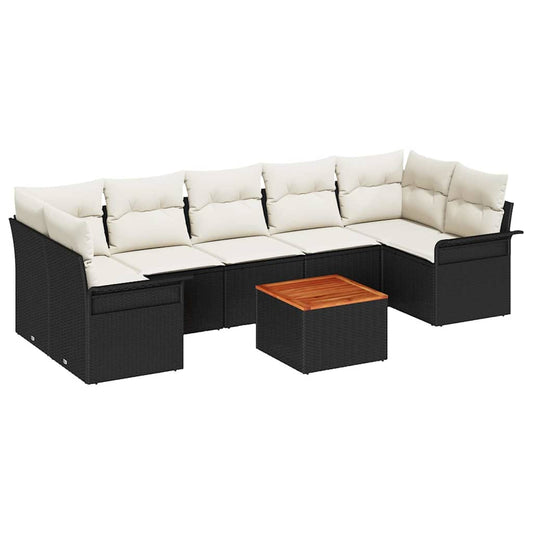 Garten-Sofa-Set 8 pcs Schwarz und Creme 55 x 55 x 37 cm