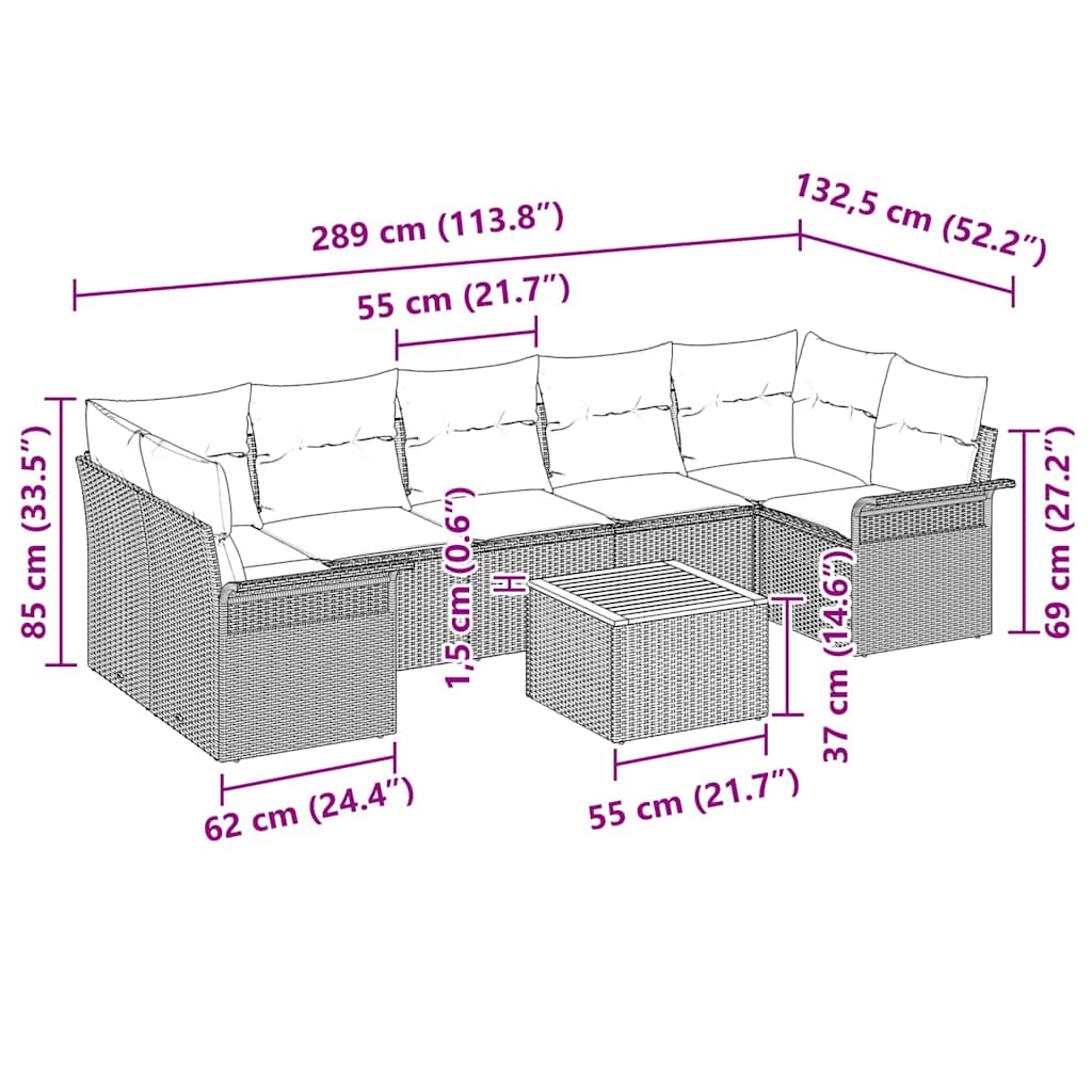 Garten-Sofa-Set mit Kissen 8 pcs Beige, Creme 55 x 55 x 37 cm