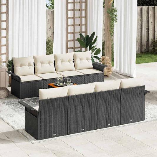 Garten-Sofa-Set mit Kissen 7 pcs Schwarz, Creme 55 x 55 x 37 cm