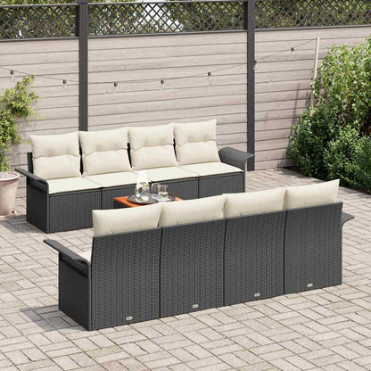 Garten-Sofa-Set mit Kissen 7 pcs Schwarz, Creme 55 x 55 x 37 cm