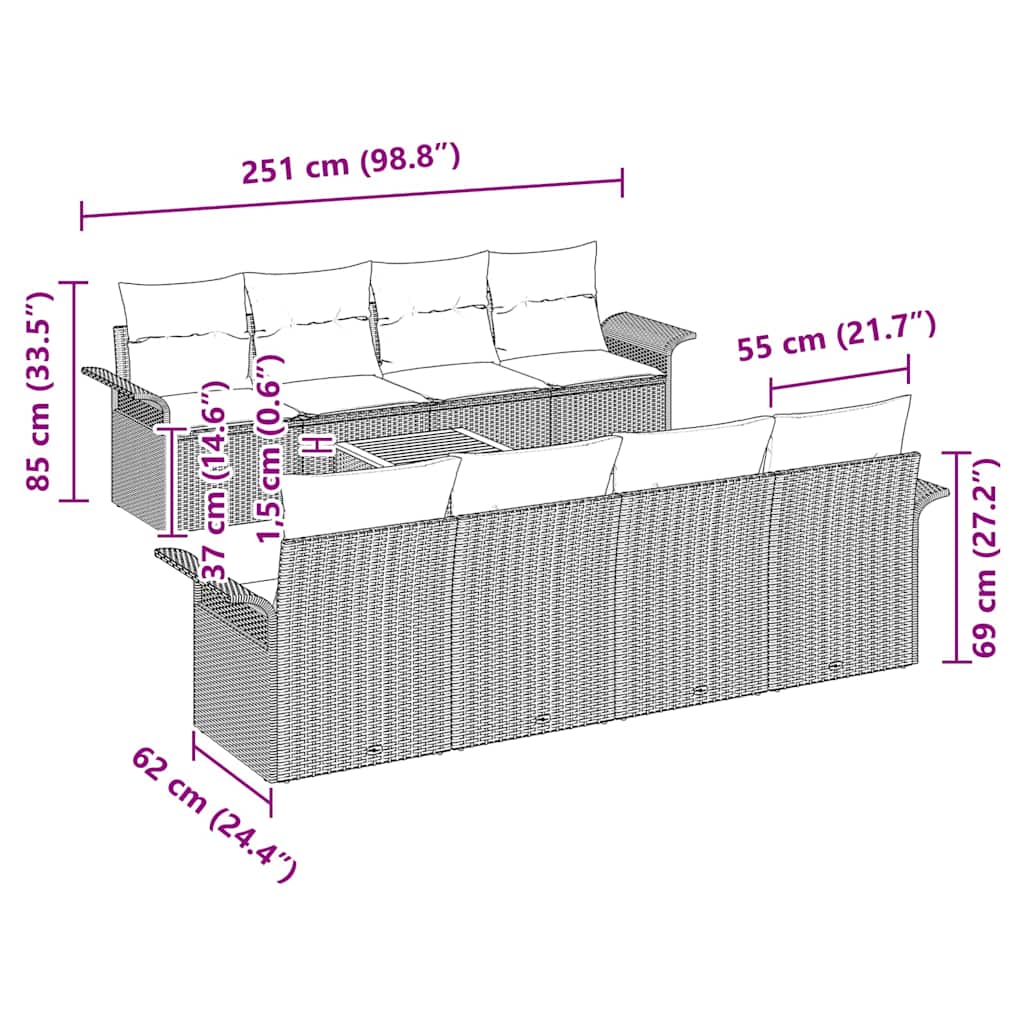 Garten-Sofa-Set mit Kissen 7 pcs Grau 55 x 55 x 37 cm