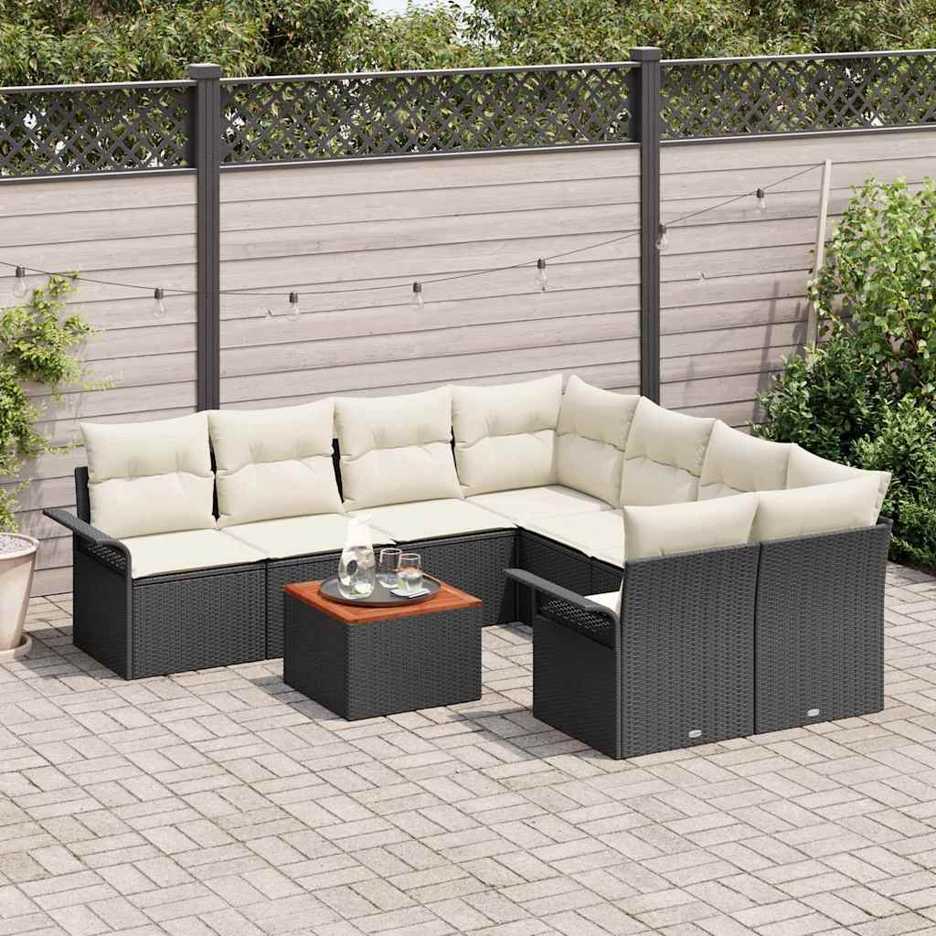 Garten-Sofa-Set mit Kissen 9 pcs Schwarz, Creme 55 x 55 x 37 cm