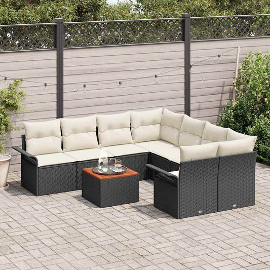 Garten-Sofa-Set mit Kissen 9 pcs Schwarz, Creme 55 x 55 x 37 cm
