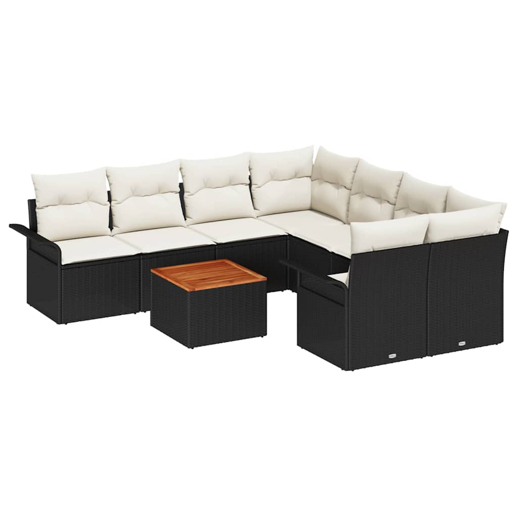 Garten-Sofa-Set mit Kissen 9 pcs Schwarz, Creme 55 x 55 x 37 cm