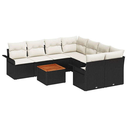 Garten-Sofa-Set mit Kissen 9 pcs Schwarz, Creme 55 x 55 x 37 cm