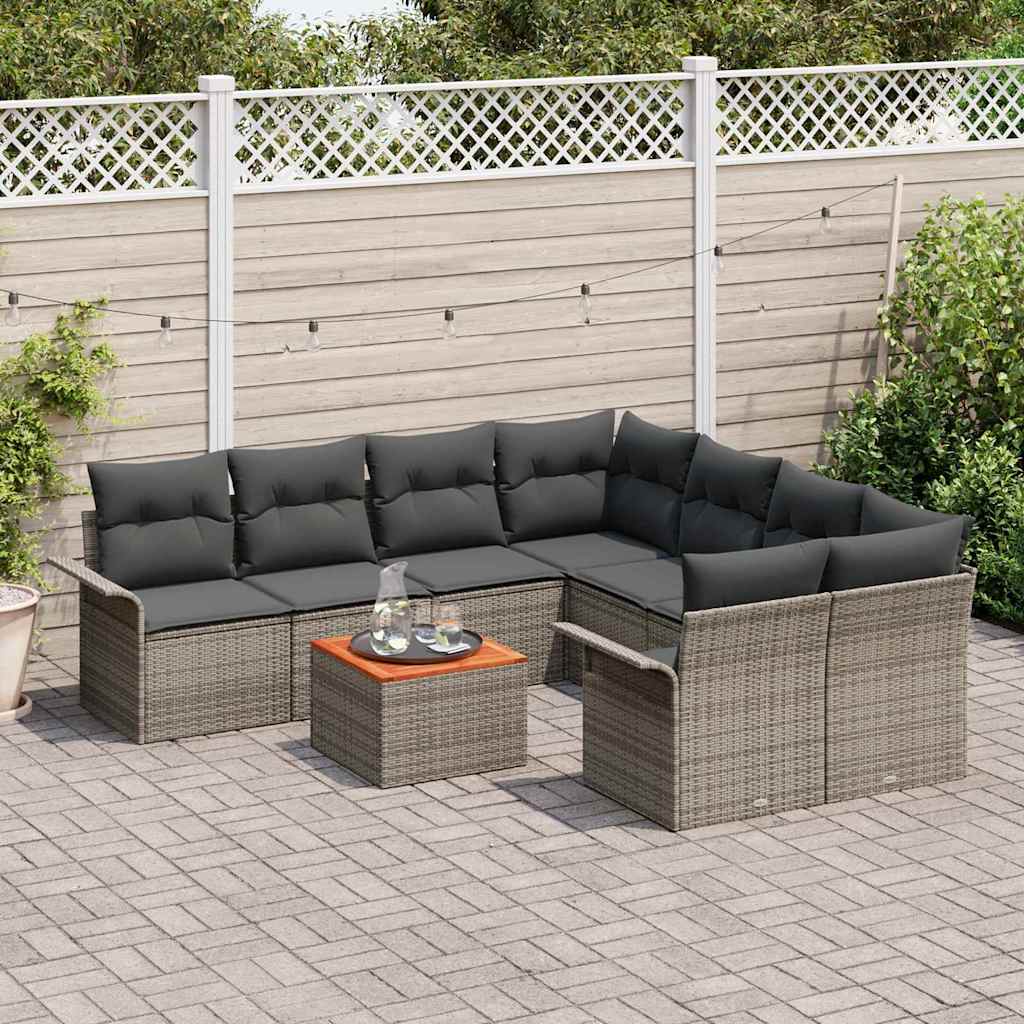 Garten-Sofa-Set mit Kissen Manuell 9 pcs Grau 55 x 55 x 37 cm