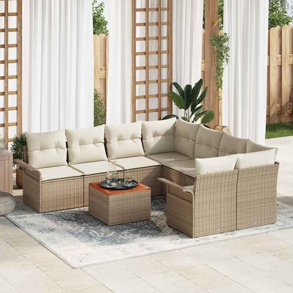 Garten-Sofa-Set mit Kissen 9 pcs Beige, Creme 55 x 55 x 37 cm