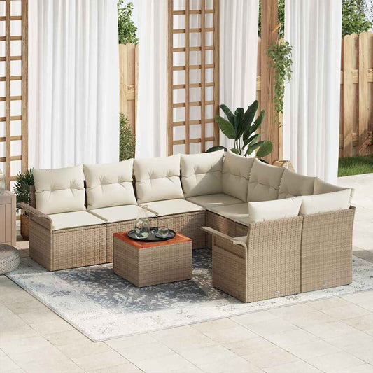 Garten-Sofa-Set mit Kissen 9 pcs Beige, Creme 55 x 55 x 37 cm