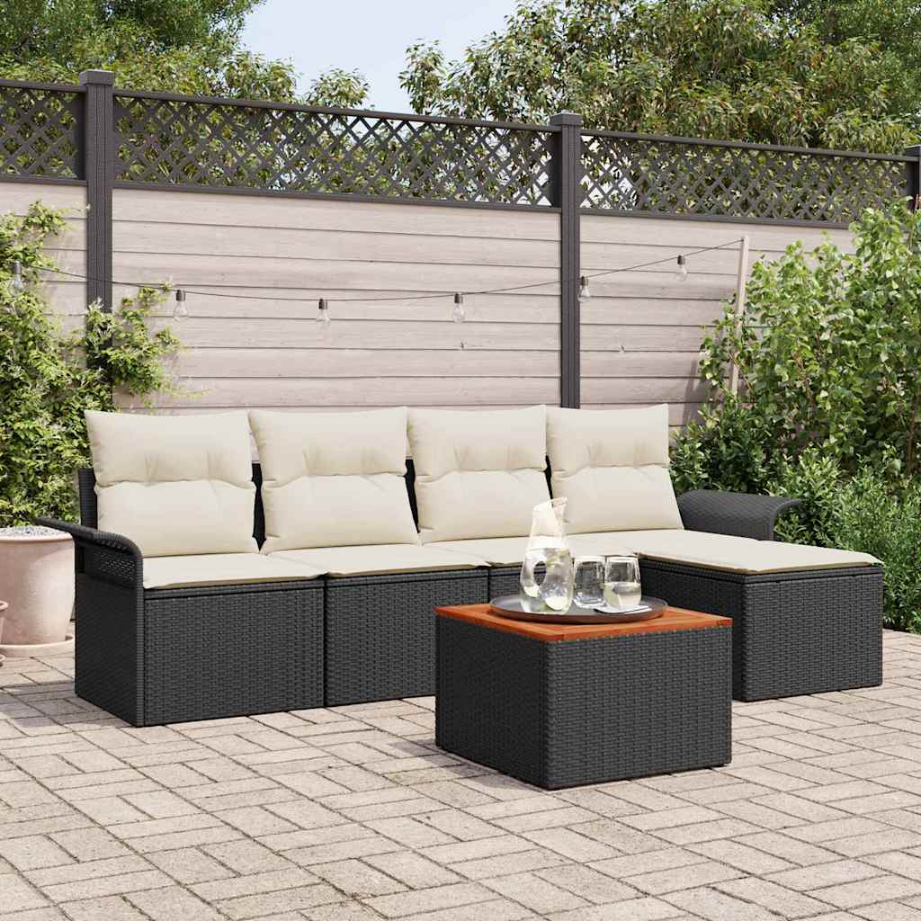 Garten-Sofa-Set mit Kissen mit Speicher 6 pcs Schwarz, Creme
