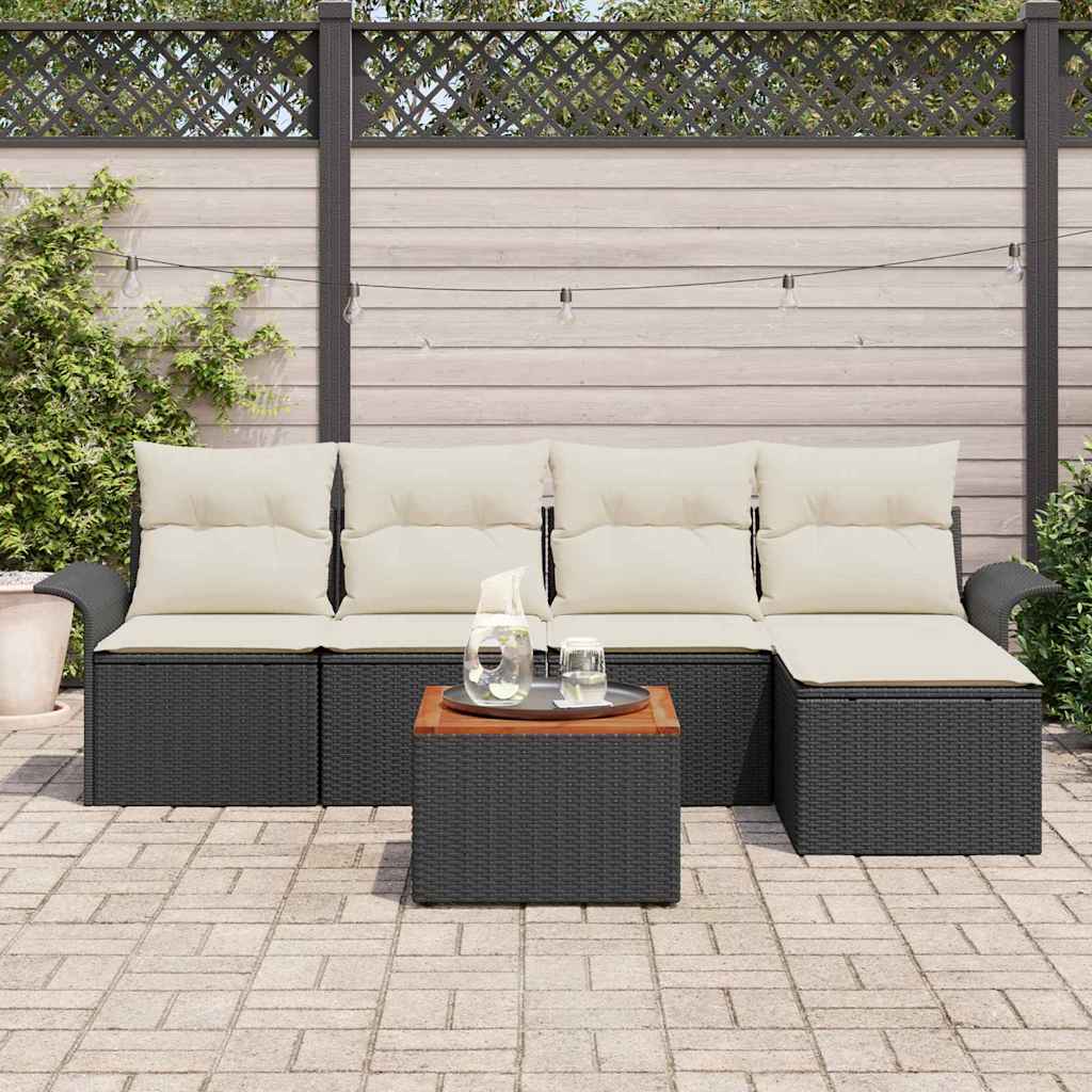 Garten-Sofa-Set mit Kissen mit Speicher 6 pcs Schwarz, Creme