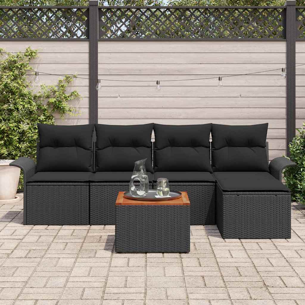 Garten-Sofa-Set mit Kissen mit Speicher 6 pcs Schwarz