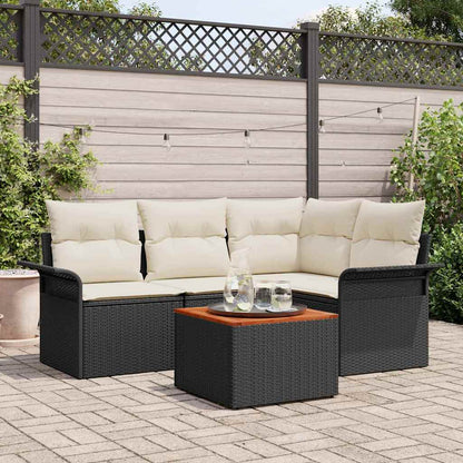 Garten-Sofa-Set mit Kissen mit Speicher 5 pcs Schwarz und Creme