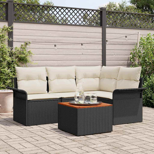 Garten-Sofa-Set mit Kissen mit Speicher 5 pcs Schwarz und Creme