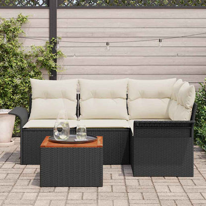 Garten-Sofa-Set mit Kissen mit Speicher 5 pcs Schwarz und Creme