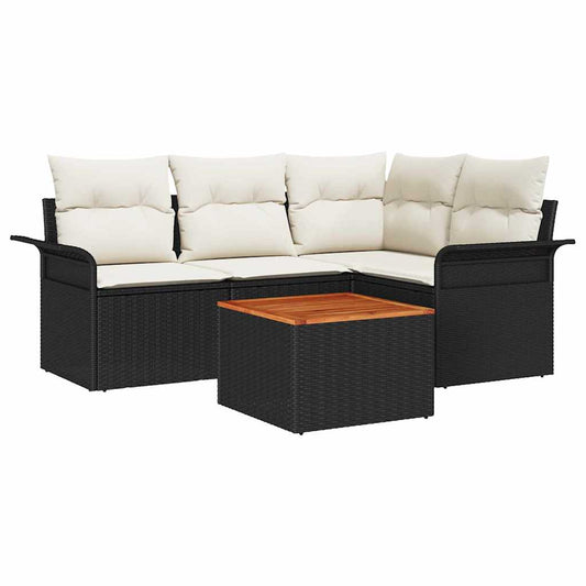 Garten-Sofa-Set mit Kissen mit Speicher 5 pcs Schwarz und Creme