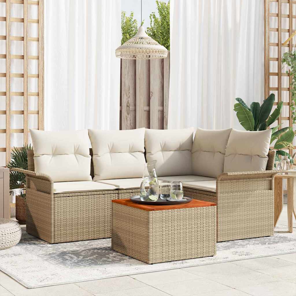 Garten-Sofa-Set mit Kissen 5 pcs Beige, Creme 55 x 55 x 37 cm