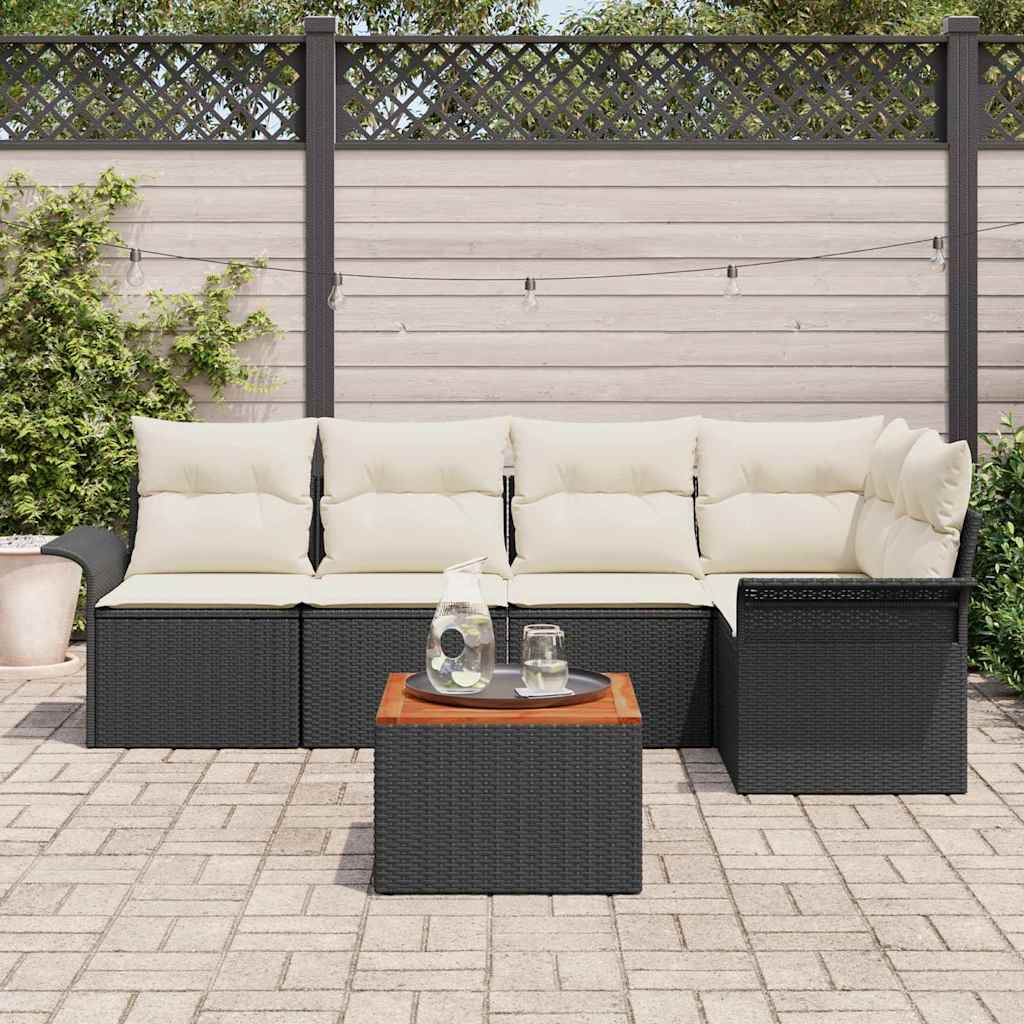 Garten-Sofa-Set mit Kissen 6 pcs Schwarz, Creme 55 x 55 x 37 cm