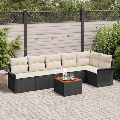 Garten-Sofa-Set mit Kissen 7 pcs Schwarz, Creme 55 x 55 x 37 cm