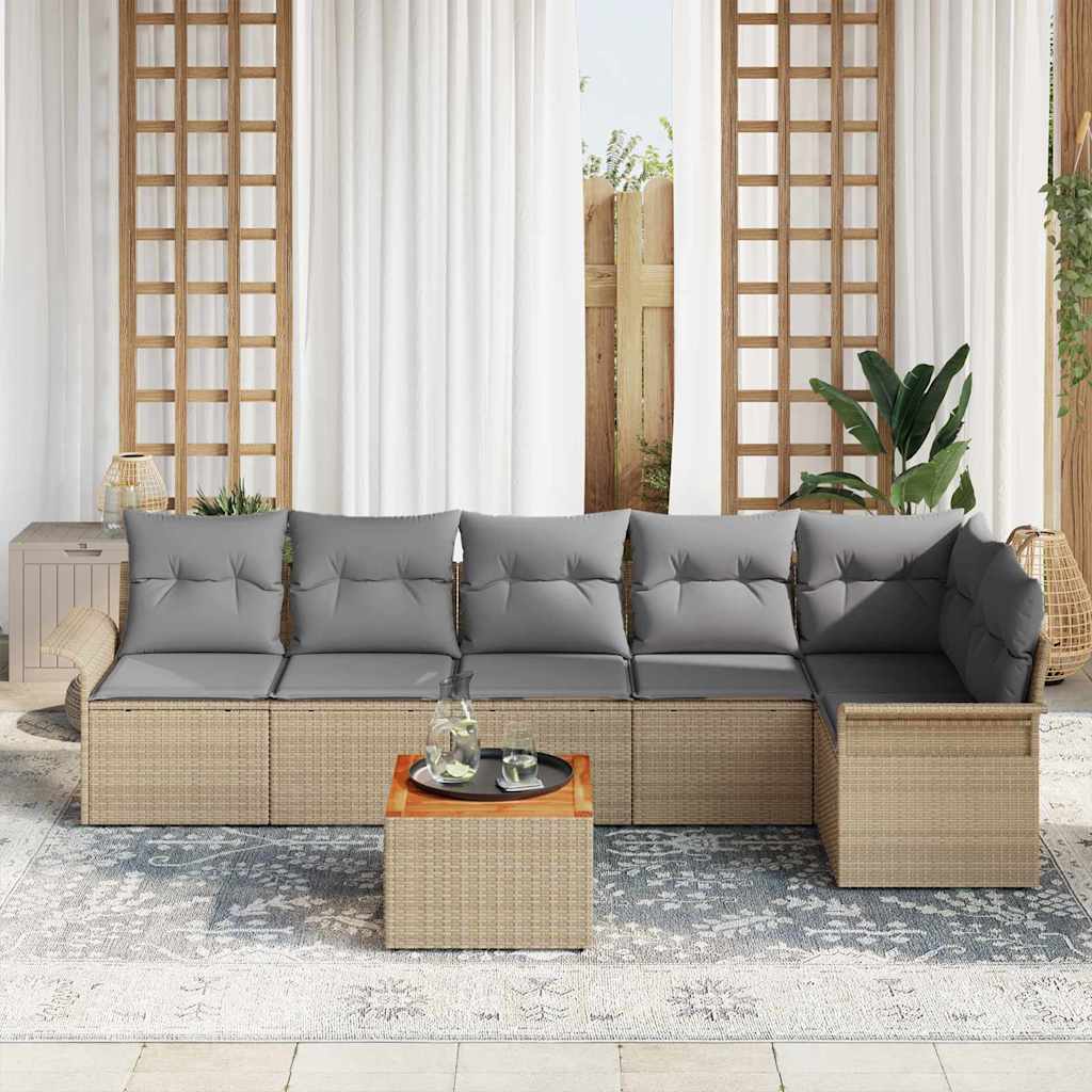 Garten-Sofa-Set 7 pcs Beige, Hellgrau 55 x 55 x 37 cm