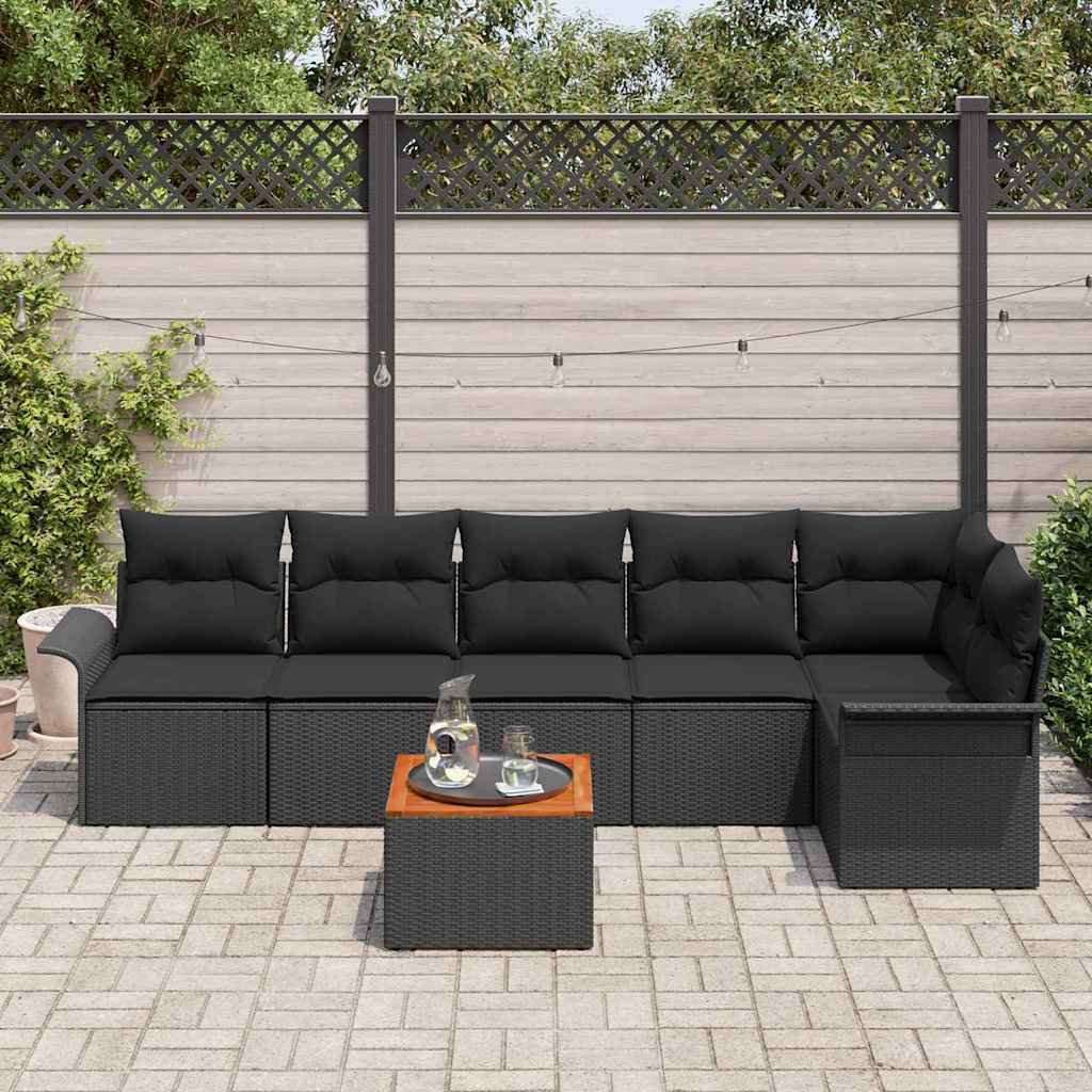 Garten-Sofa-Set mit Kissen 7 pcs Schwarz 55 x 55 x 37 cm