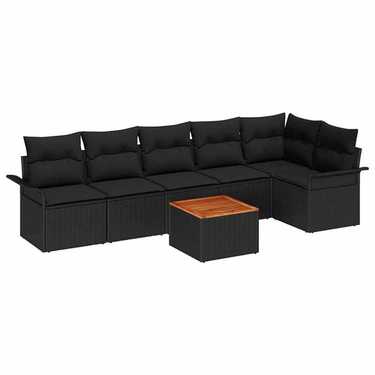 Garten-Sofa-Set mit Kissen 7 pcs Schwarz 55 x 55 x 37 cm