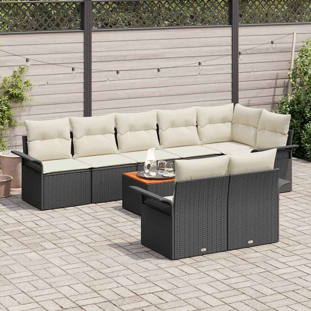 Garten-Sofa-Set mit Kissen 9 pcs Schwarz, Creme 55 x 55 x 37 cm