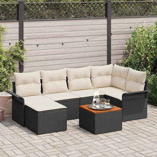 Garten-Sofa-Set mit Kissen mit Speicher 7 pcs Schwarz, Creme