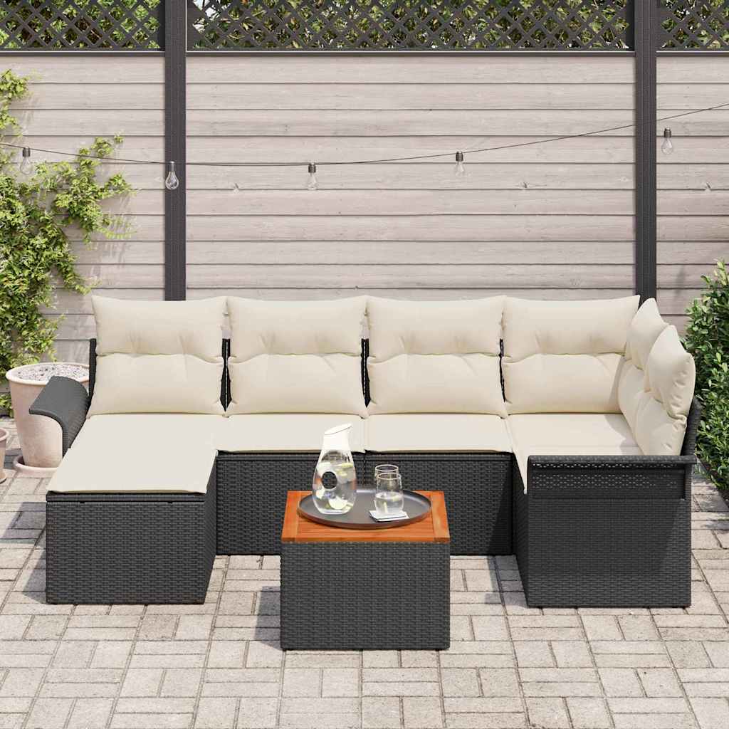 Garten-Sofa-Set mit Kissen mit Speicher 7 pcs Schwarz und Creme
