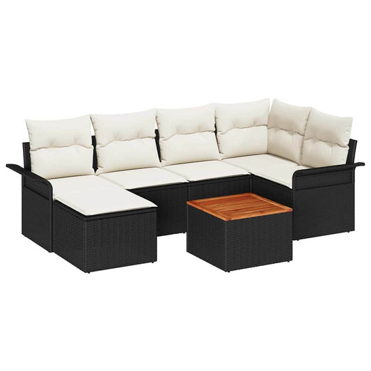 Garten-Sofa-Set mit Kissen mit Speicher 7 pcs Schwarz und Creme